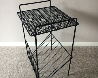 Vintage Wire End Table Bookshelf Multipurpose Storage Shelf Retro Eames Atomic Age Plant Stand Magazine Rack