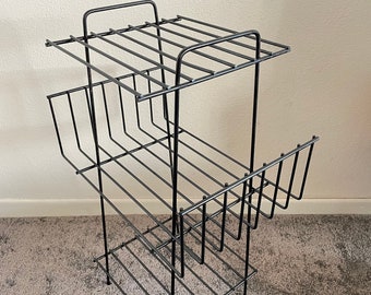 Vintage Mid Century Modern Wire Record Stand Shelf Table 1950s 1960s Retro MCM