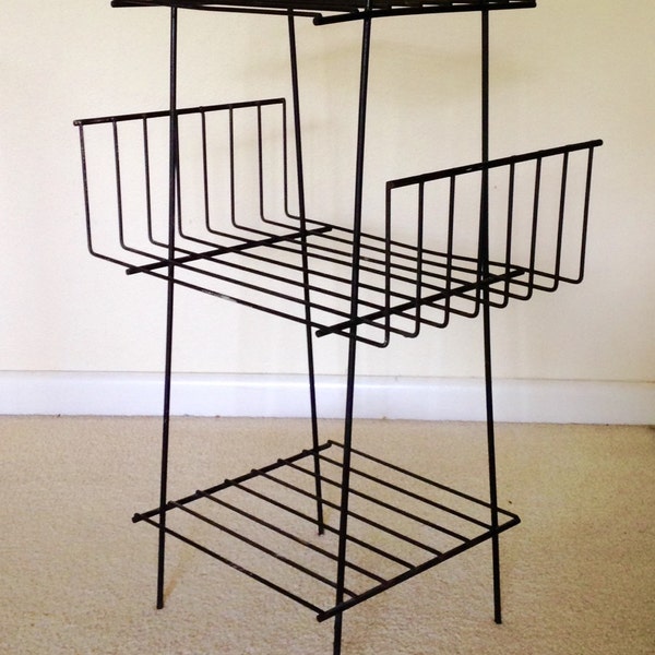 Wire Magazine Rack Bookshelf Plant Stand Mid Century Modern Retro