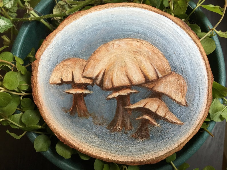 Mushroom Art on Woodslice with Easel