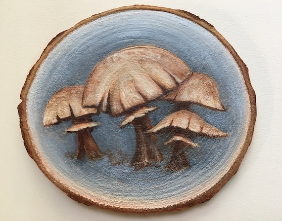 Mushroom Art on Woodslice with Easel