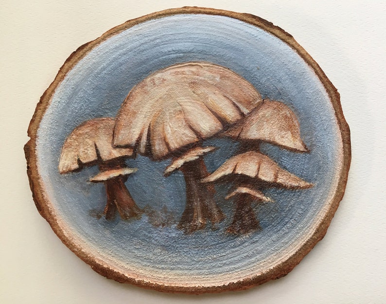 Mushroom Art on Woodslice with Easel