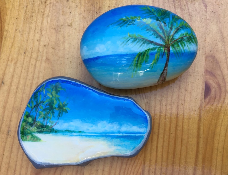 Palm Tree Tropical Hand Painted Rock | Etsy