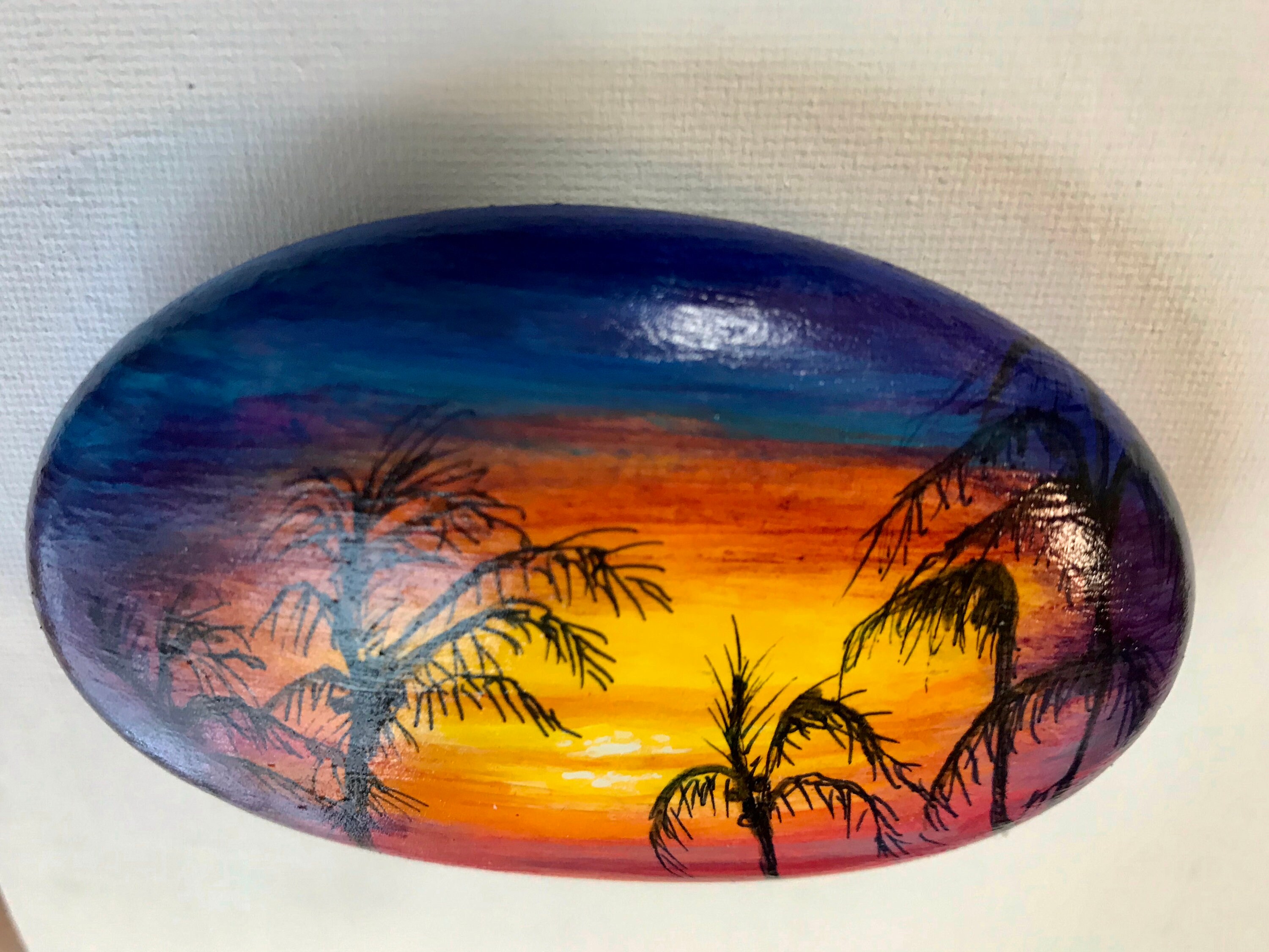 Rock Painting of Sunset with Palm Trees Etsy