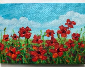 Poppy Garden Miniature painting with easel