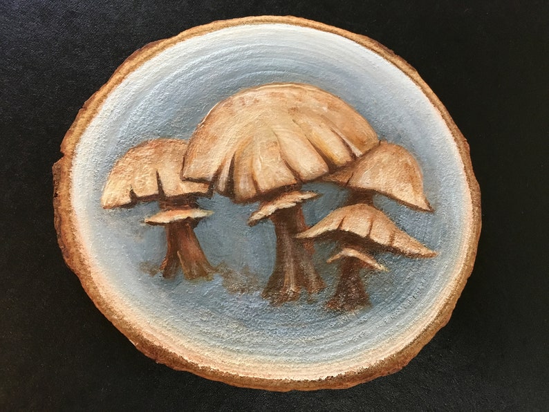 Mushroom Art on Woodslice with Easel