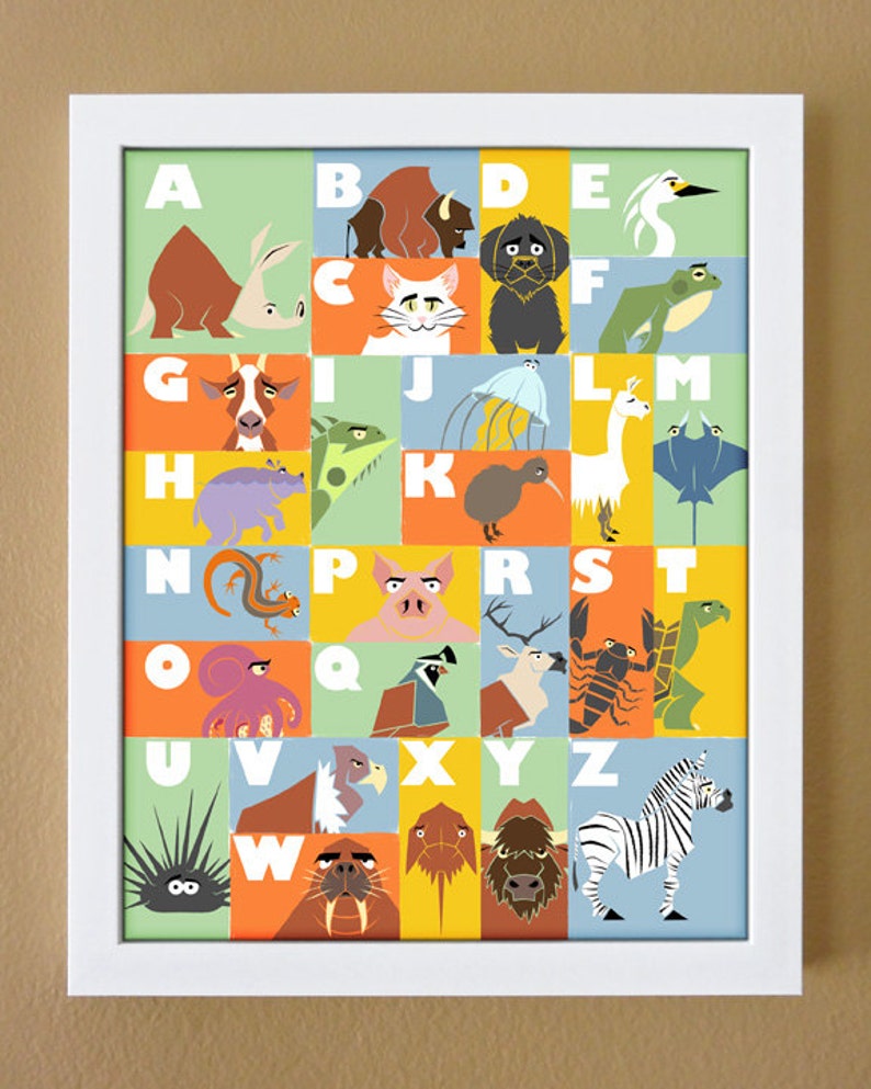 Alphabet Poster 11 X 14 Custom Colors ABC Art Animal - Etsy