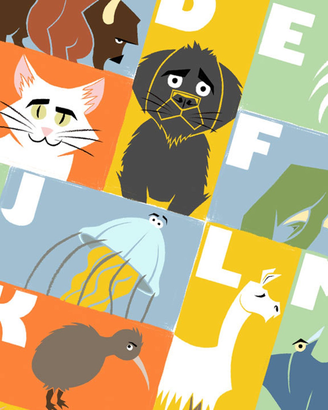 Alphabet Poster 11 X 14 Custom Colors ABC Art Animal - Etsy