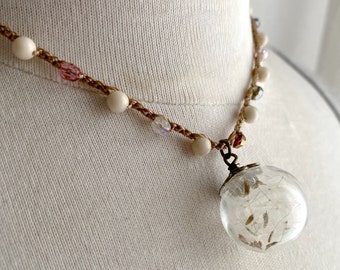 beaded wish flower necklace - dandelion seed charm