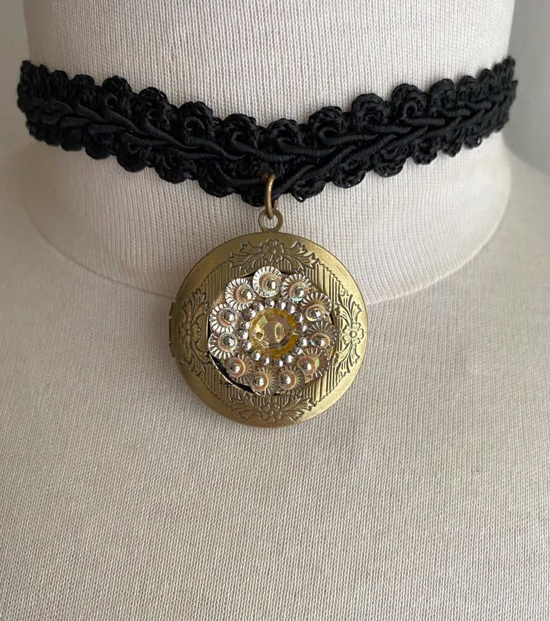Embellished Locket Choker: Handmade Braided Black Ribbon Necklace - Etsy