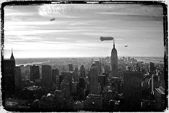 Nyc Photo Nyc Empire State Building Blimp Biplane Black Etsy Nyc Photo Nyc Empire State Building Blimp Biplane Black Etsy