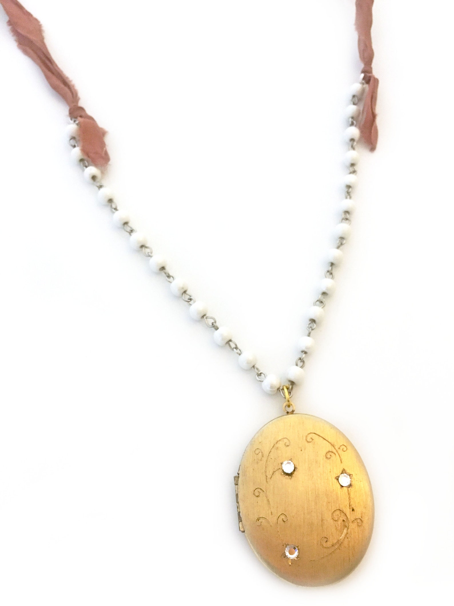 Vintage Locket Necklace Rosary Chain & Locket Necklace Silk Etsy