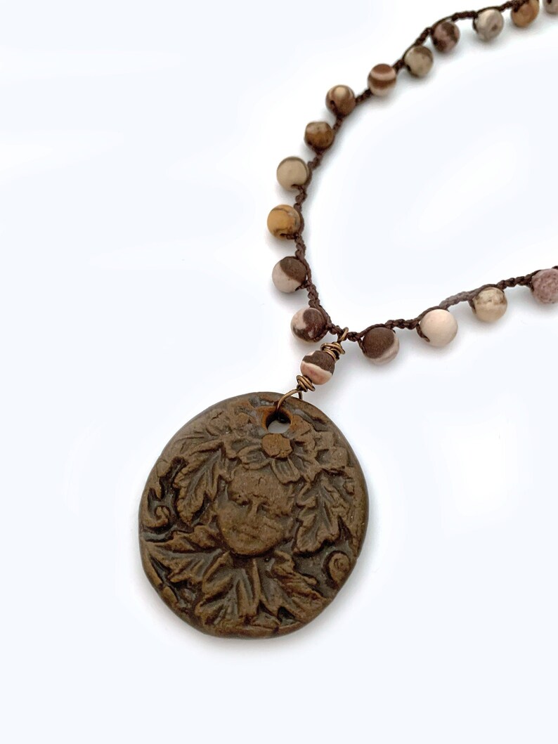 Celtic Ceramic Pendant Necklace Earth Tone Necklace Matte - Etsy