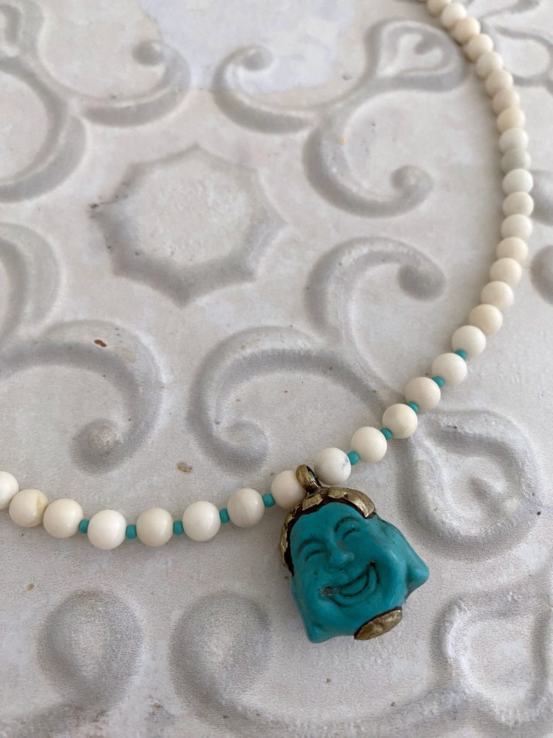 Tibetan Silver Repousse Pendant With Turquoise Resin Laughing Buddha ...