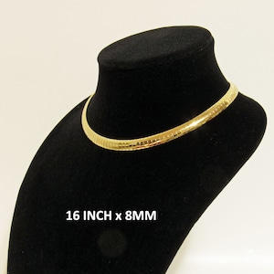 16 inch Gold Omega Necklace Chain,  16 inch x 8 mm Domed 14 KT Gold Electroplate Omega Chain with Fold Over Snap Clasp, Choker Omega Chain