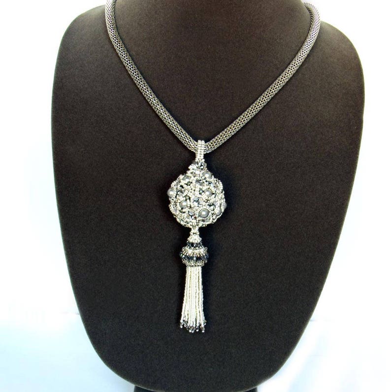 Beaded Crystal and Pearl Ball Tassel Pendant Necklace Etsy