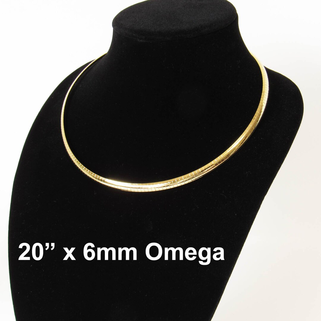 6mm Domed 14 KT Gold Plated Omega Necklace Chain, Omega Chain, 20 Inch Gold Omega Chain Necklace