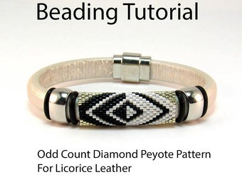 Beading Tutorial - Odd Count Diamond Peyote Pattern For Licorice Leather, Delica Bead Pattern