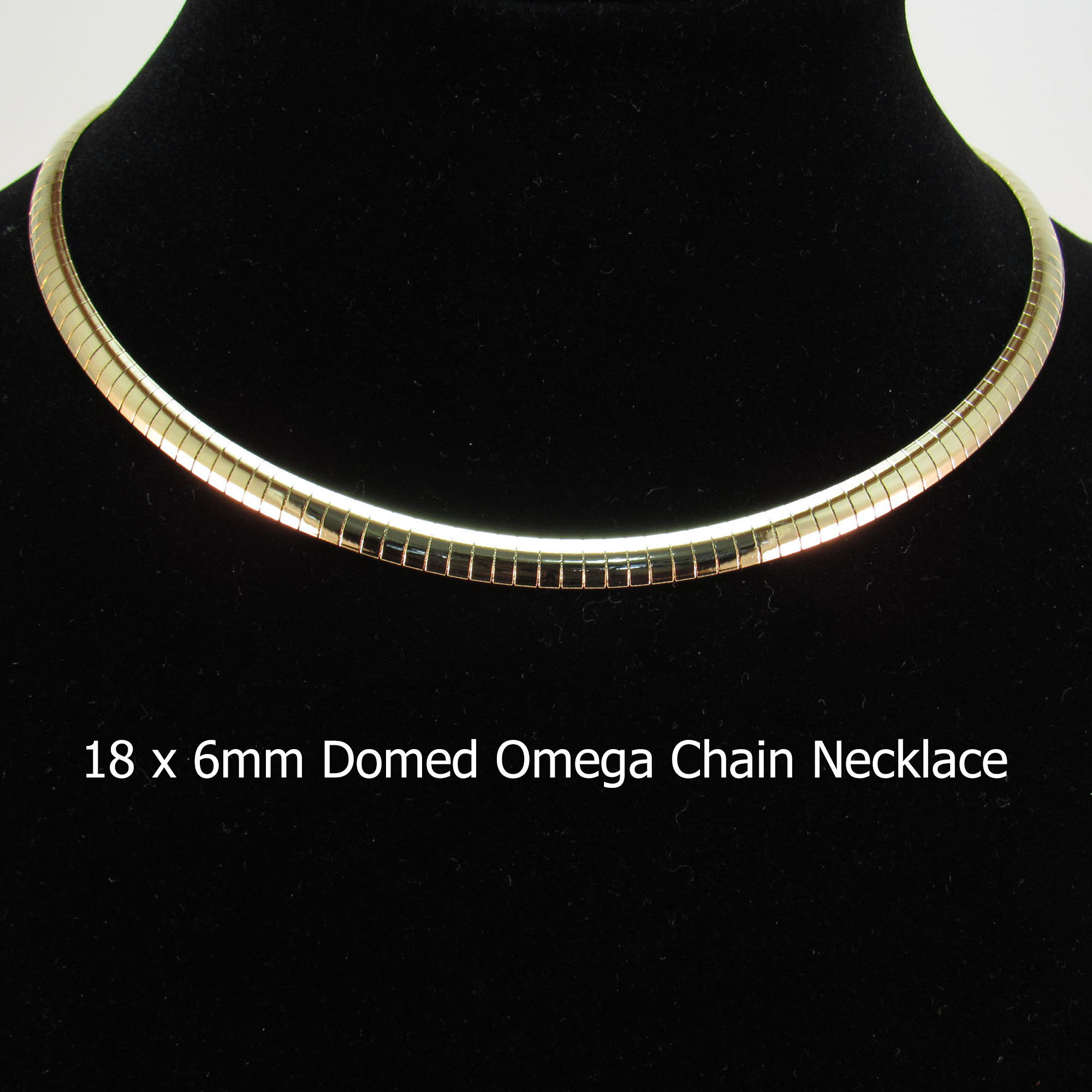6mm X 18 Inch Domed 14 KT Gold Plated Omega Necklace Chain With Lobster