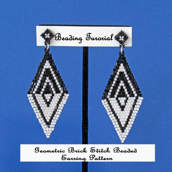 Fädelanleitung Geometrische Ohrringe, Fädelmuster mit 11/0 Hex oder Delica Beads - Brick Stitch PDF Earring Pattern, Rhombus