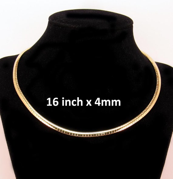 4mm Domed Gold Omega Necklace Chain 14 