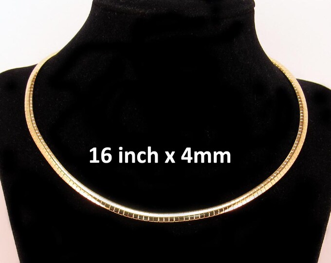 4mm Domed Gold Omega Necklace Chain, 14 KT Gold Electroplate Omega