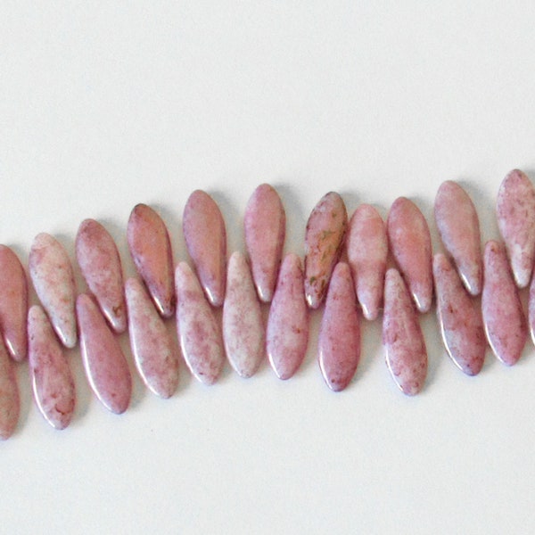 CzechMates Opaque Topaz Pink Luster Dagger Beads , 2 Hole Czech Dagger, 5mm by 16 mm Dagger Beads, 50 Bead Strand - Item GB02465