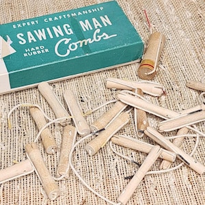 Vintage Wooden Hair Rollers - Wood Hair Rollers - Sawing Man Combs Box - Retro Barber Shop - Vintage Beauty Shop Supply