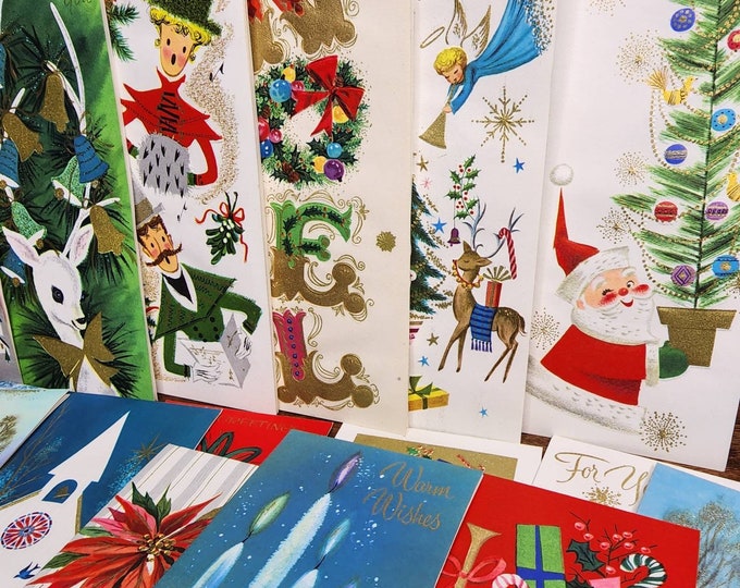 Vintage Unused Christmas Cards With Box 21 UNUSED Tall & Slim Cards