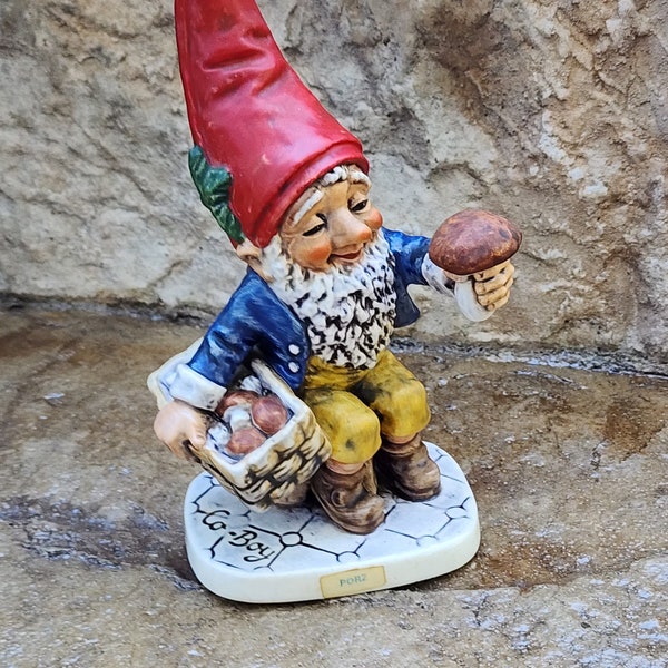 Vintage Co Boy Gnome - Goebel Gnome - Goebel W Germany - Well 510 Co-Boy - 7" High - Porz The Mushroom Grower Gnome figurine