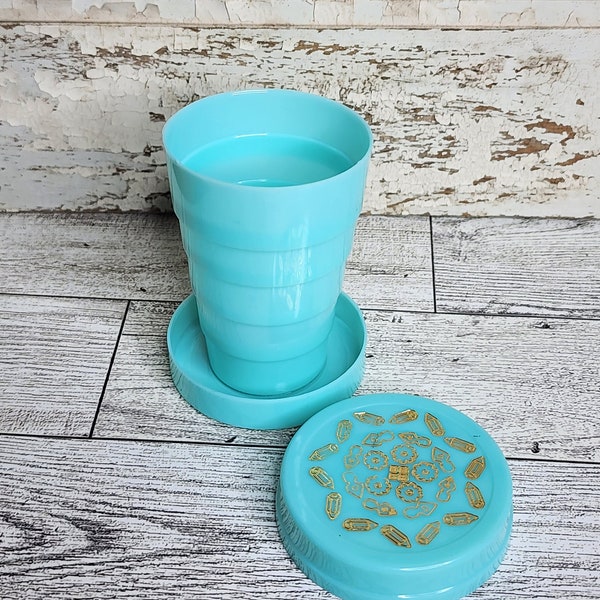 Collapsible Drinking Cup with Pill Box - Folding Pill Cup - Pill Storage - Tuck Away Cup - Vintage Travel Cup - Vintage Pill Cup