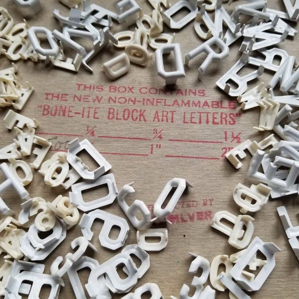 Vintage Block Art Letters - 30 Vestibule Bone-ite Letters and Numbers - Small Letters - Block Letters - Craft Letters RANDOM ASSORTMENT