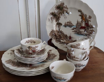 Snack Plates The Old Mill Cups 15 Pieces Saucers by Johnson Brothers