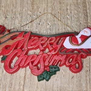 Vintage Santa and Sleigh Wall Plaque - Merry Christmas Decor