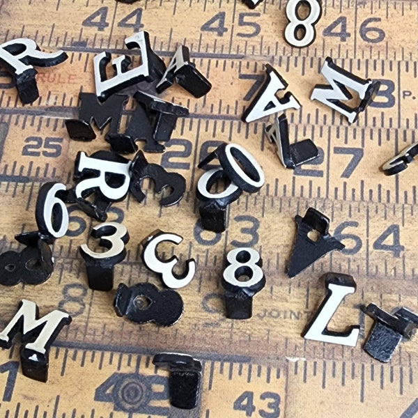 30 Vintage Letters and Numbers - Vestibule Letters - Small Black & White Letters - Block Letters - Crafting Mixed Media Letters - RANDOM MIX