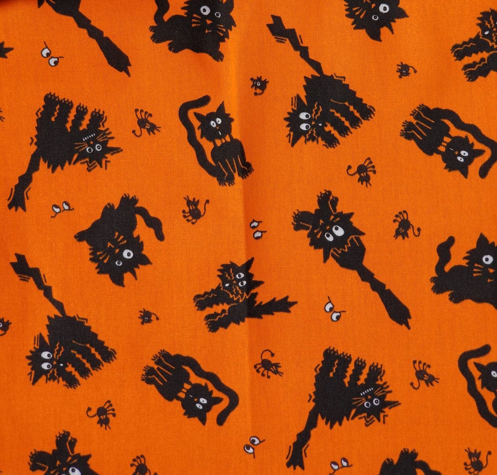 Vintage Halloween Fabric Scaredy Cat Fabric Halloween Etsy