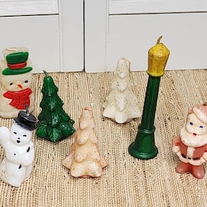 Vintage Gurley Candles - Gurley Candle Lot - Gurley Candles Kerst - Sneeuwpop - Boom - Lantaarnpaal - Kerstman