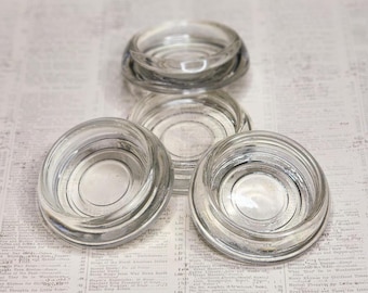 4 Vintage Clear Glass Casters, Floor Protector For Furniture, 2.25" Inside Diameter