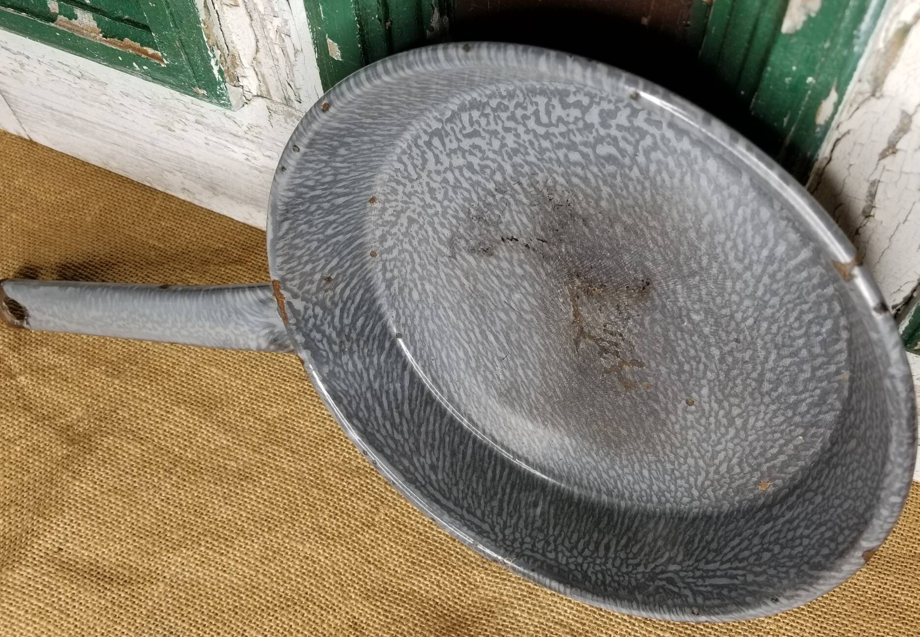 Vintage Grey Graniteware Frying Pan Antique Enamel Pan Etsy