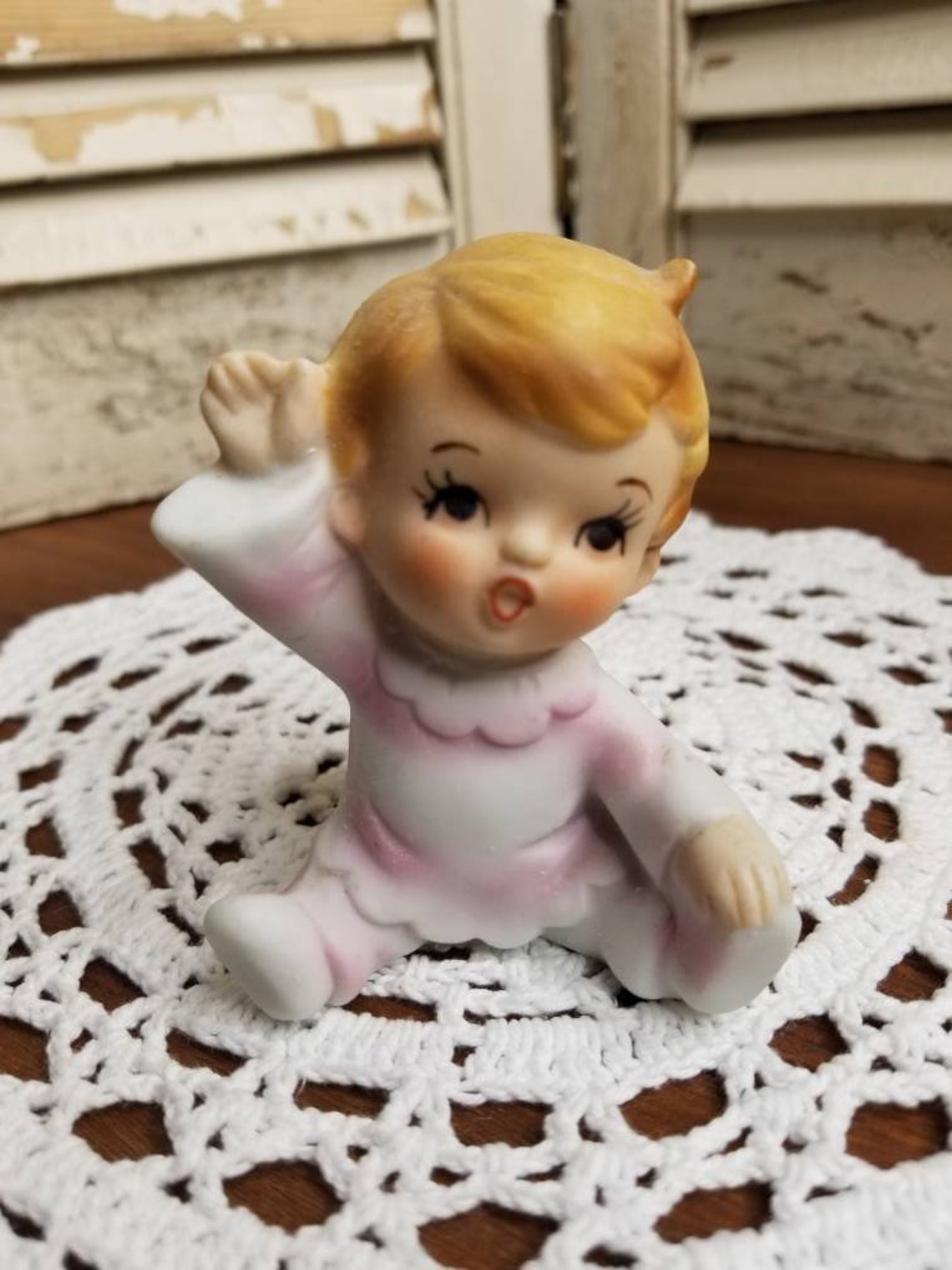 Vintage Ceramic Bisque Baby Figurine Nursery Figurine Etsy