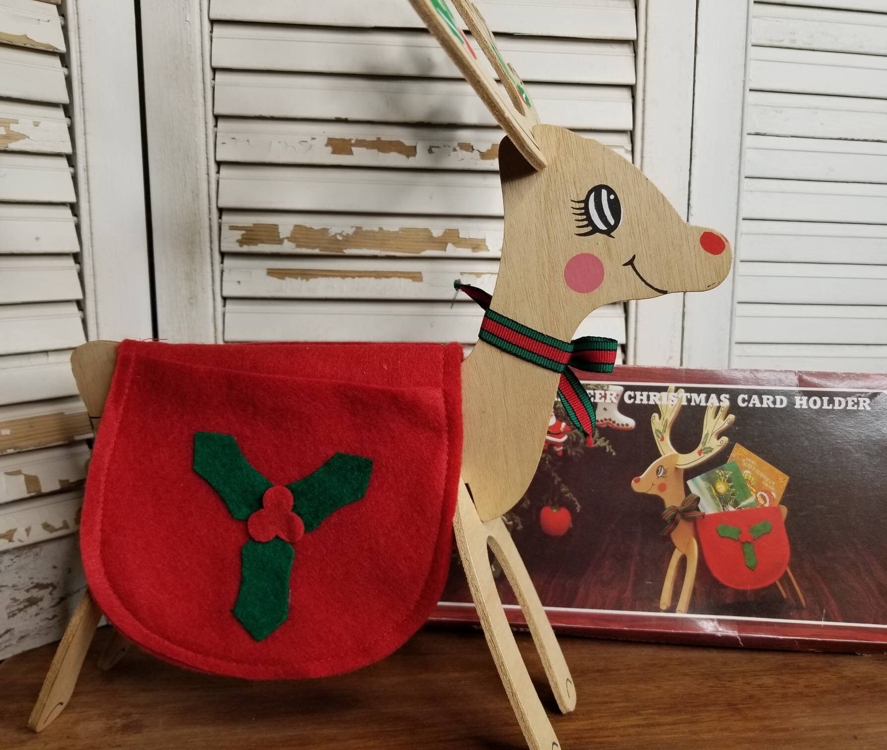 Wooden reindeer christmas card holder Clearance