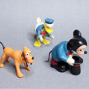 Vintage Disney Bobble Head-taarttoppers, Mickey Mouse, Donald Duck, Pluto