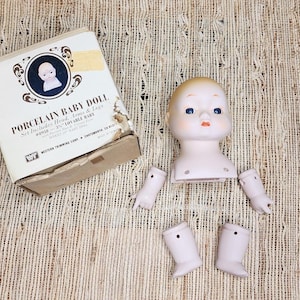 Vintage Porcelain Baby Doll Parts Set: Head, Arms, Legs - DIY 10&quot; Doll