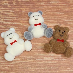 Vintage Flocked Teddy Bear Cabochons: Craft Miniatures (1.5&quot; Tall, 3pc Set)