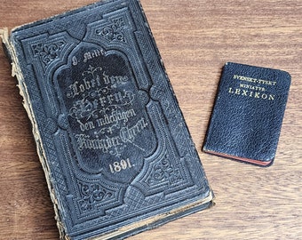 Antique German Books - 1891 German Bible & 1914 Miniature Lexikon - German Worship Book GELANGBUCH - Antique Bible - German Bible