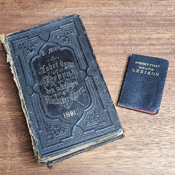 Antique German Books - 1891 German Religious Songbook & 1914 Miniature Lexikon - German Worship Book Gesangbuch - Antique German Songbook
