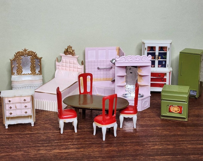 Vintage Blue Box Dollhouse Furniture Vintage Plastic Dollhouse