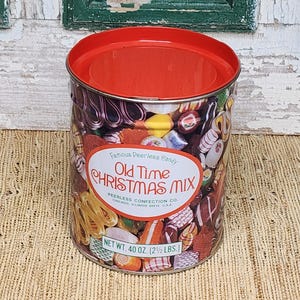 Vintage Candy Tin - Old Time Candy Tin - Peerless Old Time Christmas Mix Tin - Confectioners Tin - Vintage Christmas Candy Tin - 6.25&quot;