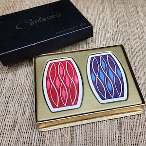 Vintage Double Deck Contoura Playing Cards in Original Box - Pink and Blue Contoura - Mid Century Playing Cards