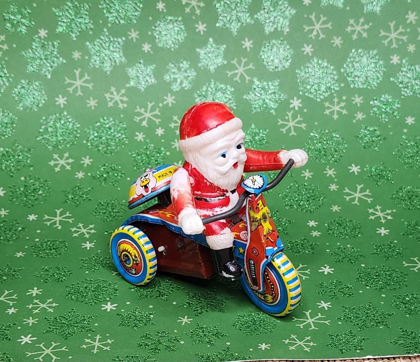ヴィンテージのブリキ製サンタクロース三輪車 - 日本製ゼンマイ仕掛け